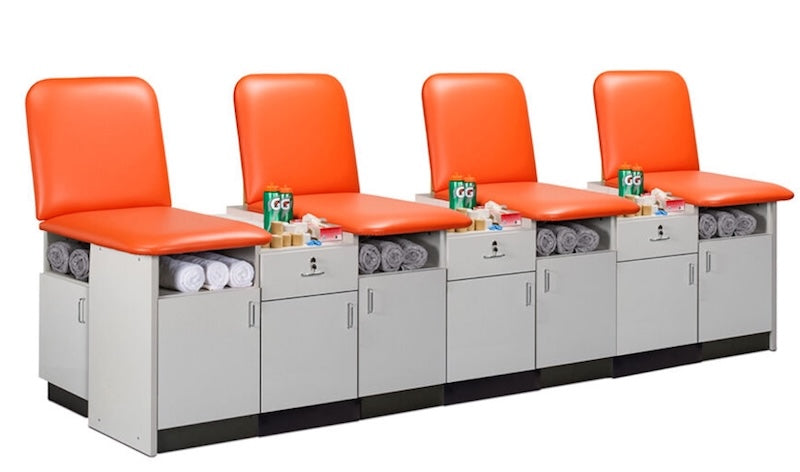 Sports Cabinet 4-Seat Taping Treatment Station w/ Fixed Back. 48"D