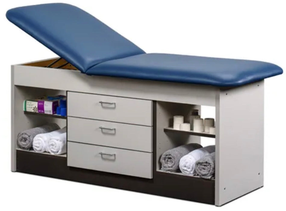 Cabinet Treatment Table w/ Adjustable Backrest, 4 Shelves & 3 Drawers. 72"L x 27"W