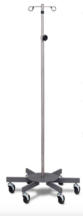 Six Leg Stainless Steel IV Pole. 2 Hooks