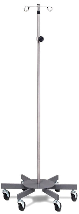Six Leg Stainless Steel IV Pole. 2 Hooks