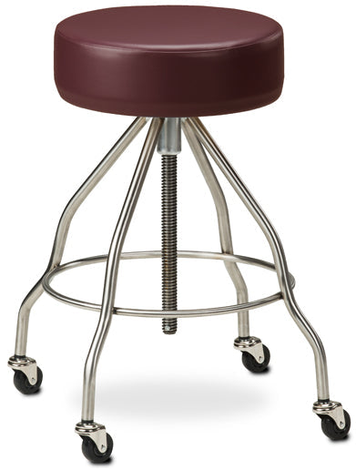 Stainless Steel Stool with Casters & Upholstered Top