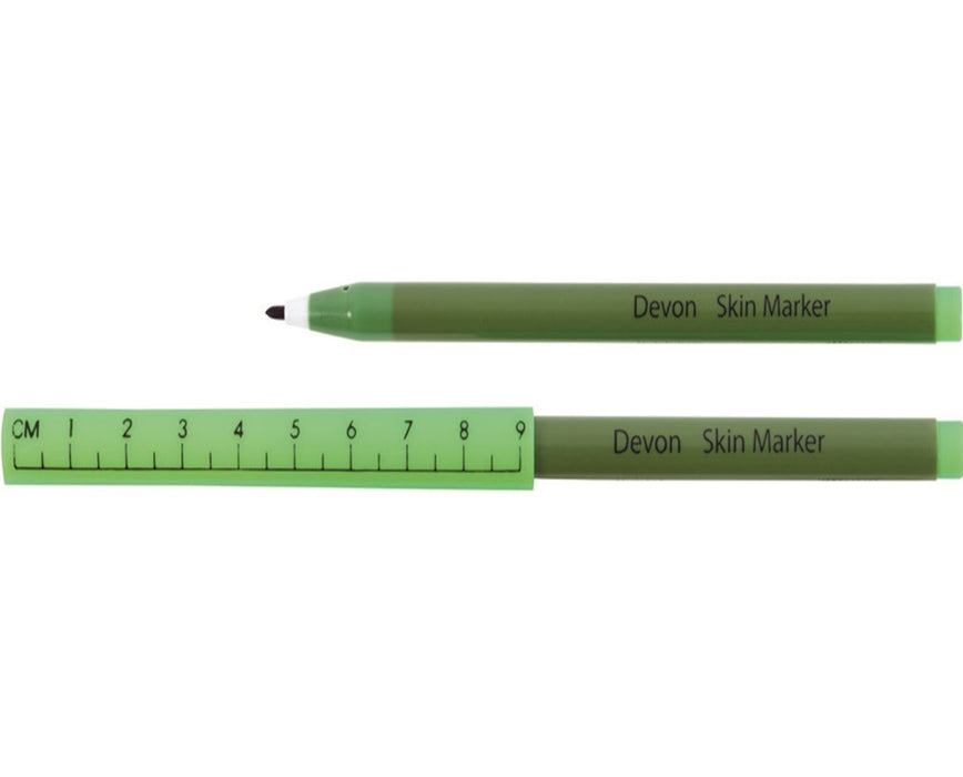 Devon Surgical Markers with Ruler Cap - 100/Case - 150, Ruler Cap, Regular Tip