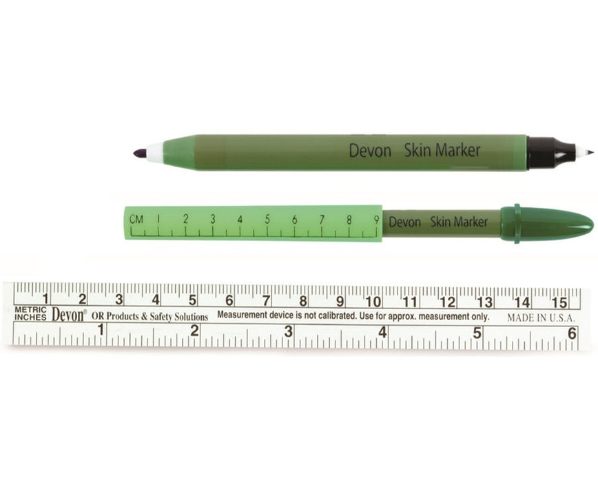 Devon Dual Tip Surgical Tip Markers w/ Ruler Cap - 100/Case
