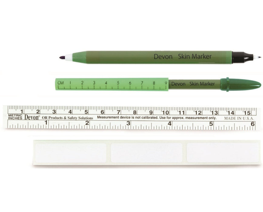 Surgical Skin Marker 158-RL, Ruler Cap, Dual Tip, Labels & Flexible Ruler - 100/Case