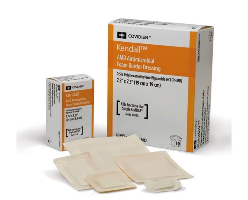 Kendall AMD Antimicrobial Foam Dressings, 3.5" x 3", Fenestrated with Topsheet - 50/case