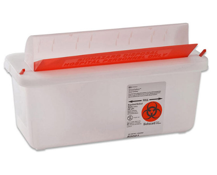 SharpSafety Biohazard Disposal In Room Sharps Container, Mailbox-Style Lid - Clear, 5 Quart - 20/Cs