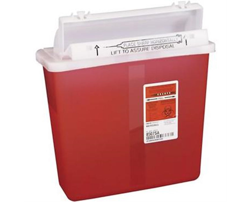 SharpStar Biohazard Disposal Sharps Container w/ Counter Balanced Lid 5 Qt - Transparent Red -1 Ea
