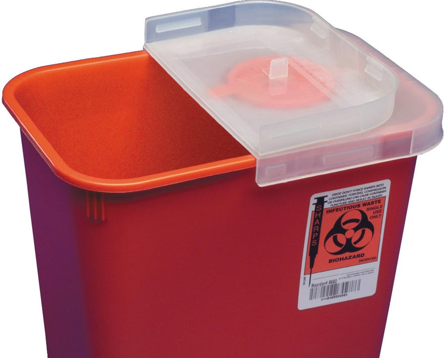 SharpSafety Biohazard Disposal Red Sharps Container, Multi-Purpose, Hinged Rotor Lid - 10/Cs