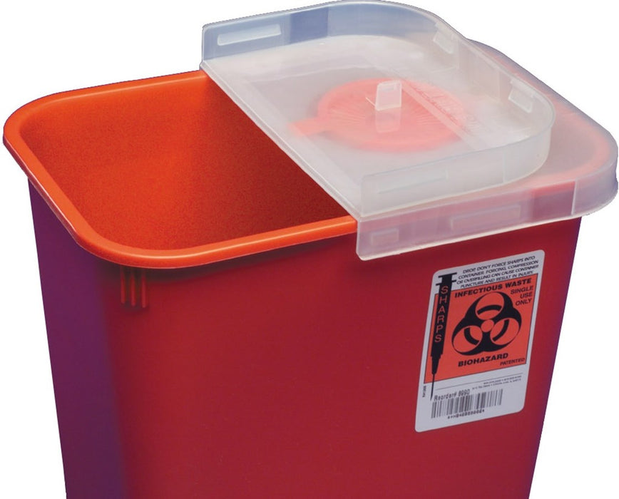 SharpSafety Biohazard Disposal Red Sharps Container, Multi-Purpose, Hinged Rotor Lid
