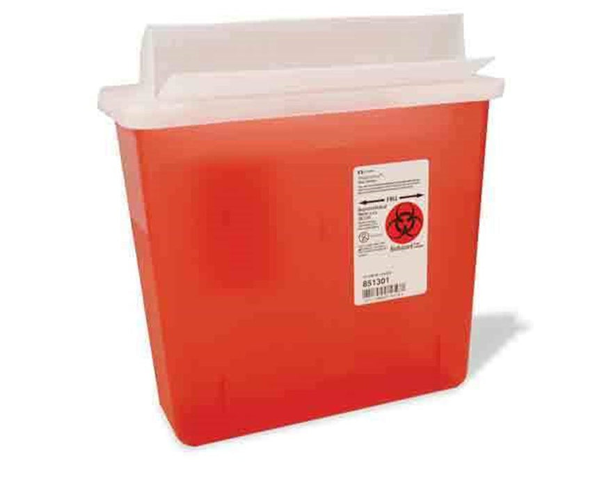 SharpSafety Biohazard Disposal In Room Sharps Container, Always Open Lid - Transparent Red, 5 Quart - 20/Cs