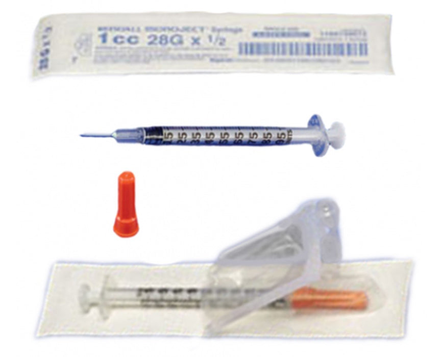 Monoject Insulin Syringe w/ Hypodermic Needle - 1/2 mL, 28G x 1/2" Needle, 300/Case