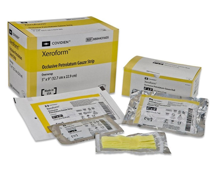 Xeroform Occlusive Dressing, Strip in Overwrap Peelable Foil Packs, 1" x 8", 200 Dressings/case