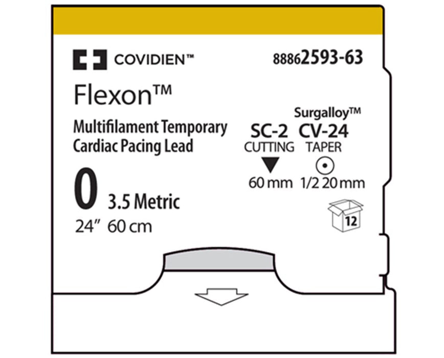 Flexon Temporary Cardiac Pacing Lead, Suture, Taper Point, Size 0, Clear, 24", Needle SC-6, Straight & Needle V-20, 1/2 Circle - 12/Box