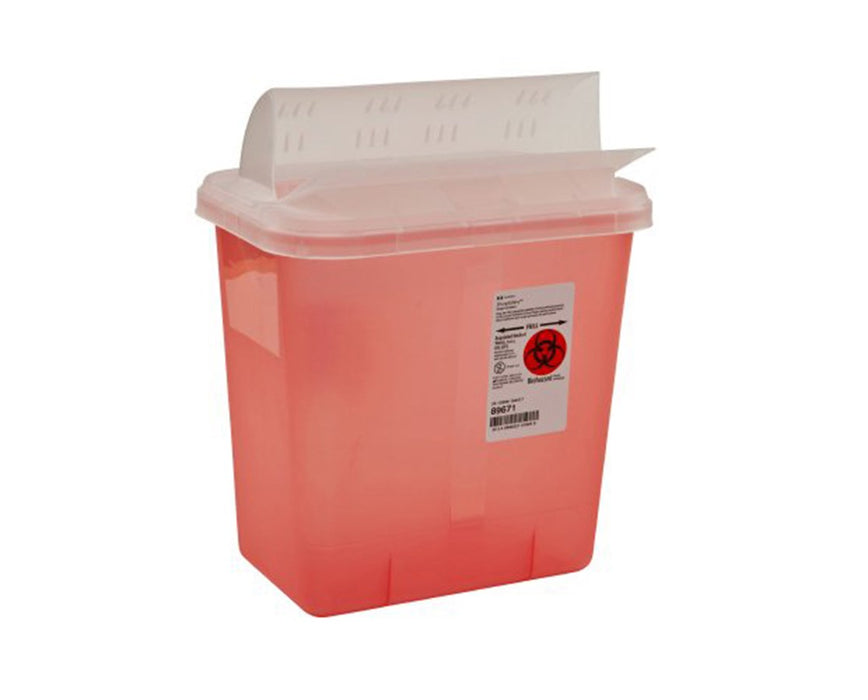 SharpSafety Hazardous Waste Disposal 2 Gal. Sharps Container w/ Horizontal-Drop Opening Lid, Transparent Red - 20/Cs