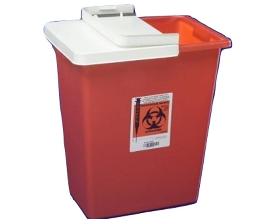 SharpSafety Biohazard Disposal Sharps Container - Gasketed Hinged Lid, 8 Gallon - 10/Cs
