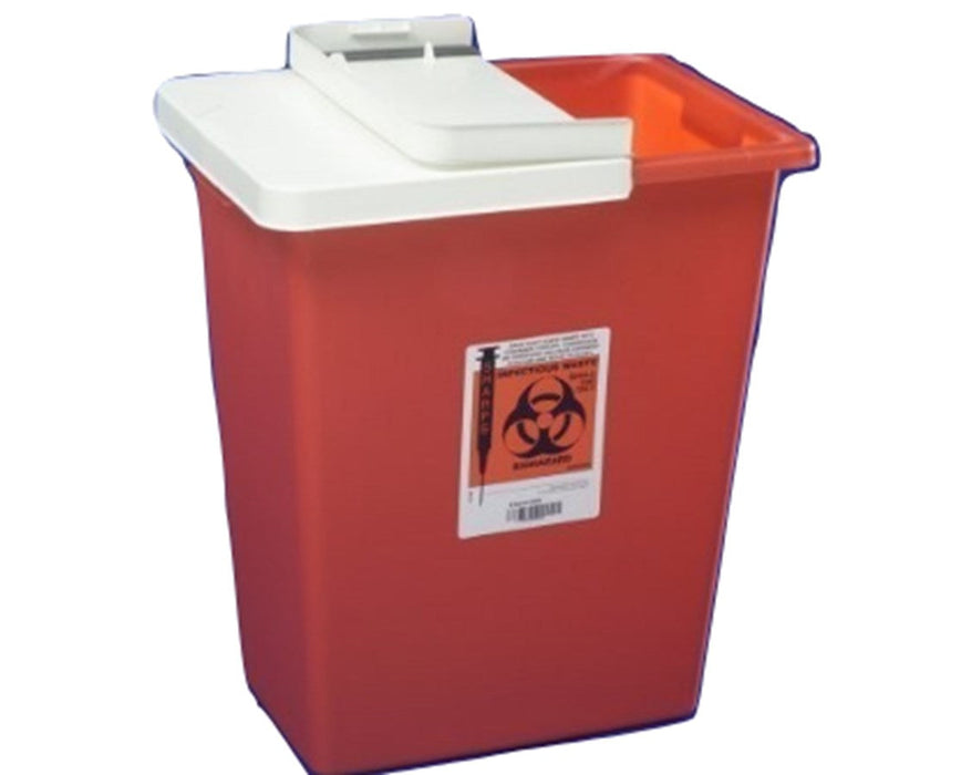 SharpSafety Biohazard Disposal Sharps Container - Gasketed Hinged Lid, 8 Gallon - 10/Cs