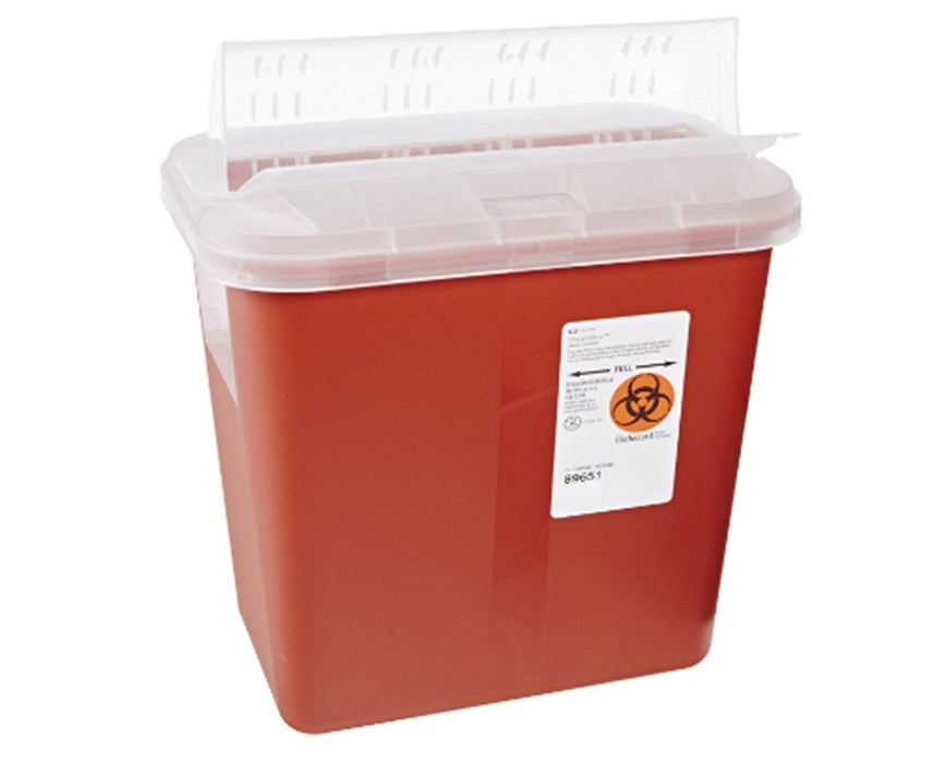 SharpSafety Hazardous Waste Disposal 2 Gal. Sharps Container w/ Horizontal-Drop Opening Lid, Red - 20/Cs