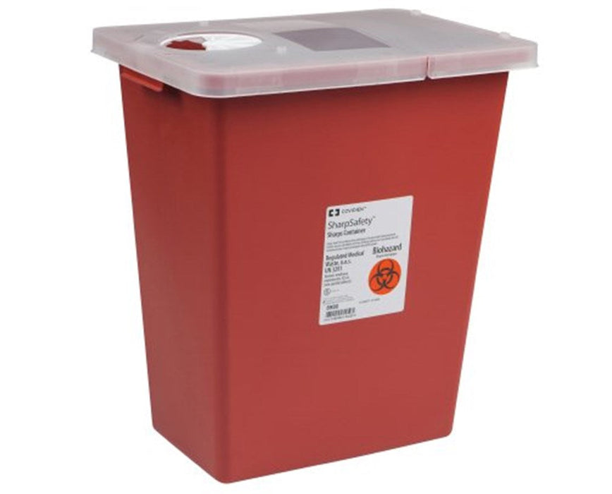 SharpSafety Biohazard Disposal Sharps Container - Hinged Lid, 8 Gallon - 10/Cs