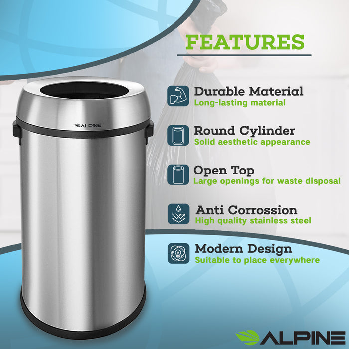 17-Gallon Stainless Steel Open-Top Indoor Trash Receptacle