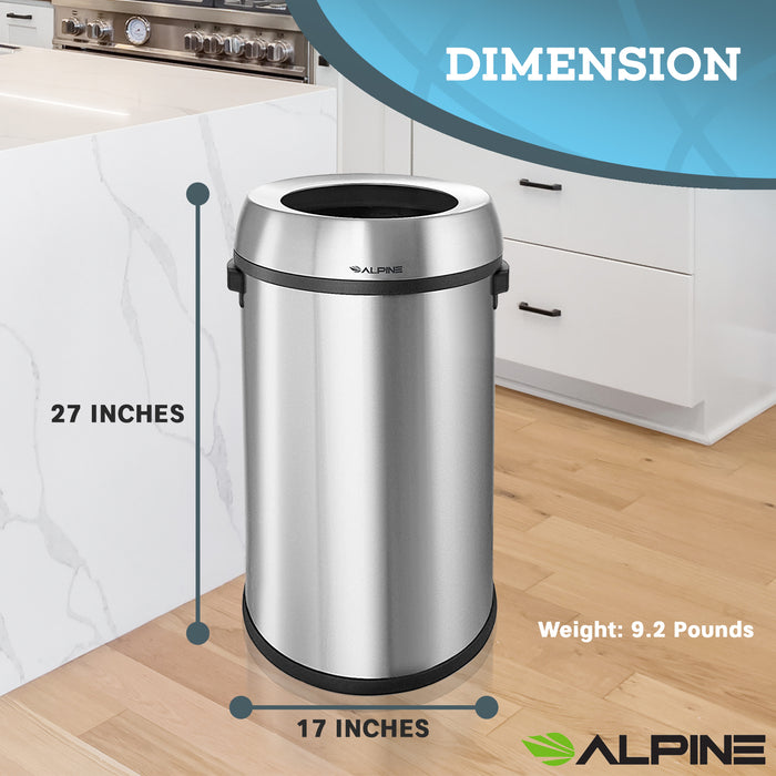 17-Gallon Stainless Steel Open-Top Indoor Trash Receptacle