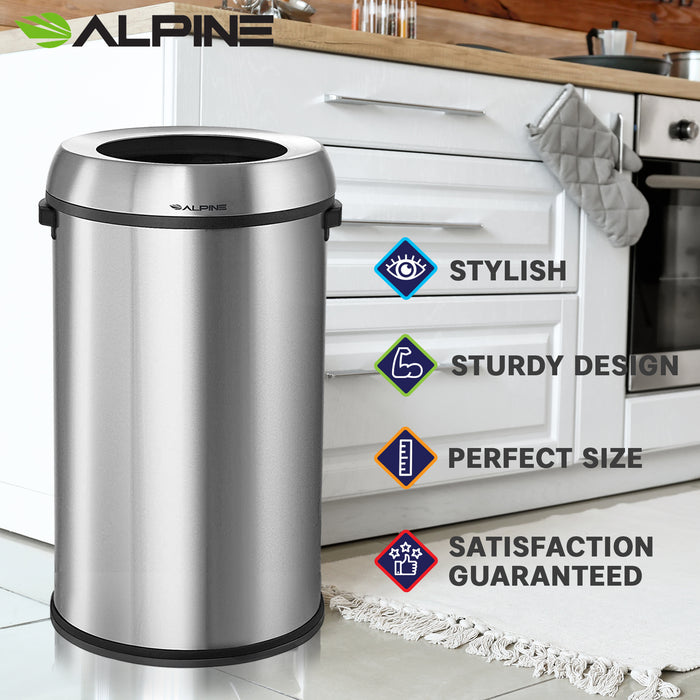 17-Gallon Stainless Steel Open-Top Indoor Trash Receptacle