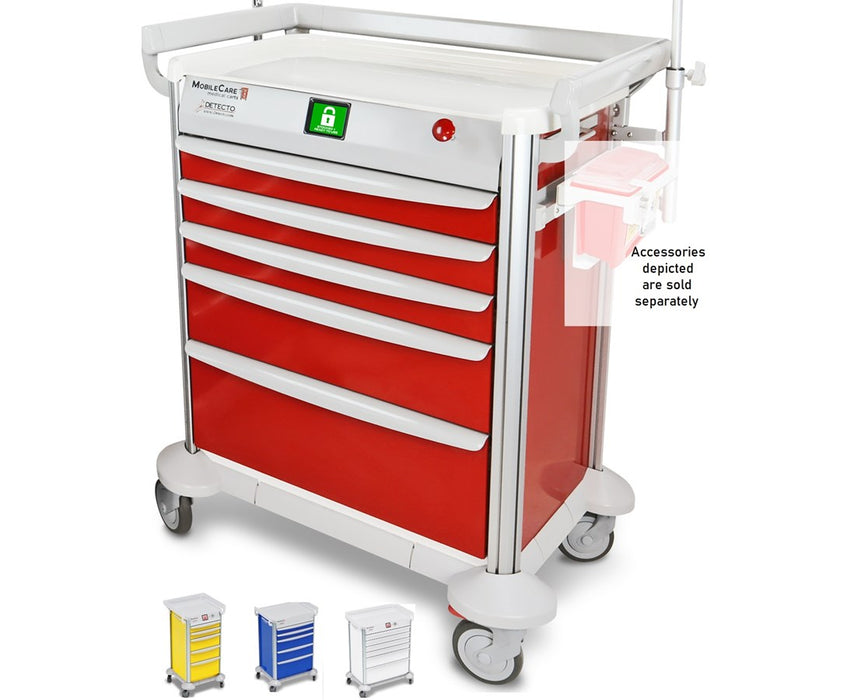 MobileCare Cart. 23" W - 5 Drawers Quick Release Lock, 1 Handrail