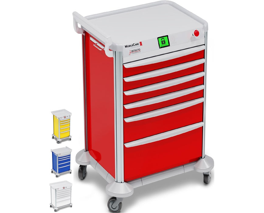 MobileCare Cart. 23" W - 6 Drawers Electric Individual Drawer Locks & Sensors, 3 Handrails, 125 kHz RFID