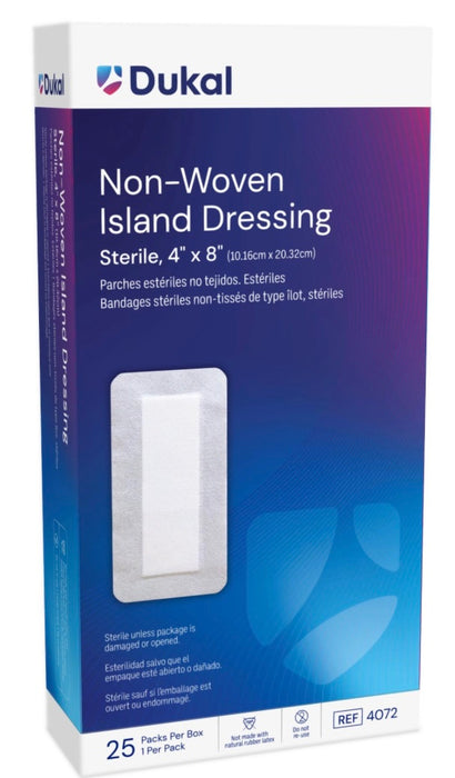Caliber Non-Woven Island Dressings. 4" x 8". Sterile (25/bx, 4bx/cs: Total 100/cs)