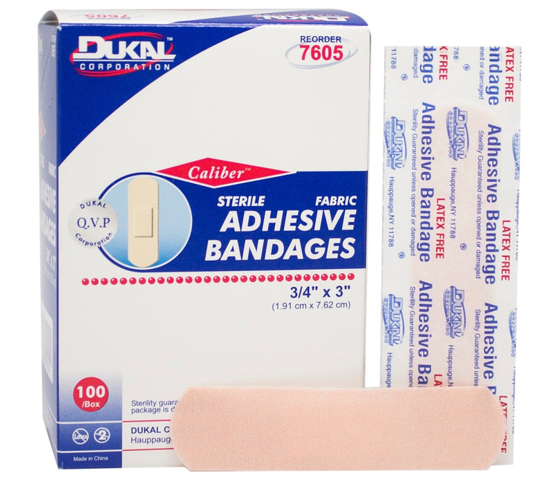 Caliber Fabric Adhesive Bandages. 3/4" x 3". Sterile (2400/cs)