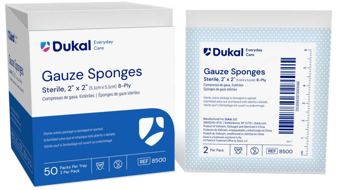 Basic Gauze Sponges, 2" x 2", 8-ply, Sterile (3000/cs)