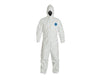 White Tyvek TY Coverall w/ Integrated Hood & Zipper Front. LG