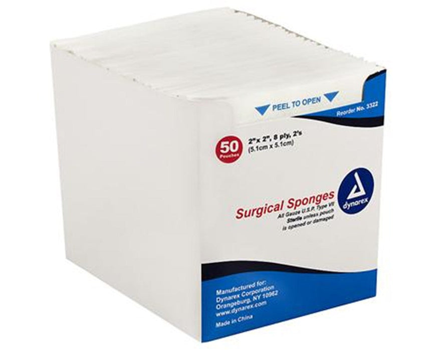 Gauze Sponge, Sterile 2/pouch 2 x 2, 8 Ply