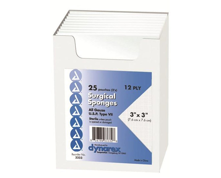 Gauze Sponge, Sterile 2/pouch 3 x 3, 12 Ply