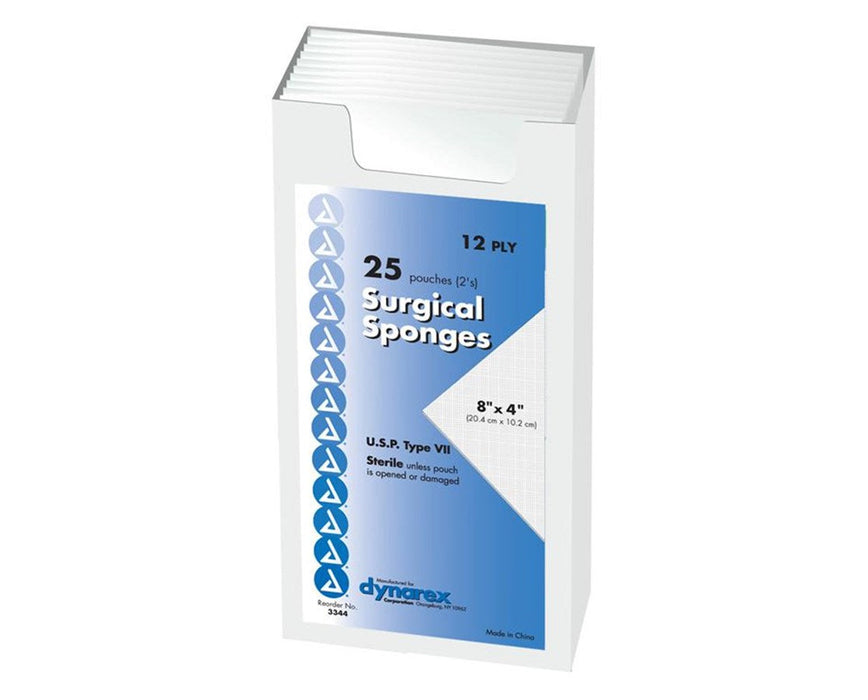 Gauze Sponge, Sterile 2/pouch 8 x 4, 12 Ply