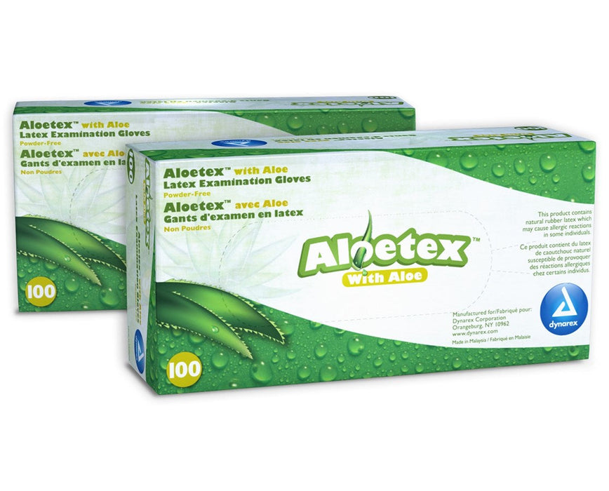 Aloetex Latex Exam Gloves w/ Aloe, X-Small - 1000 Total (10/bx, 100 bx/cs)