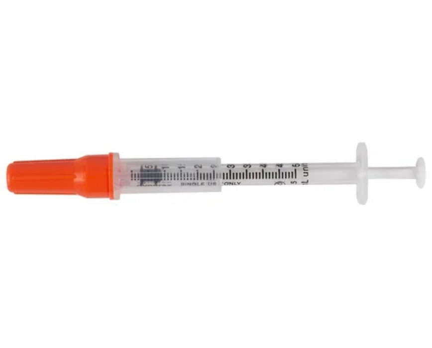 SecureSafe Safety Insulin Syringe w/ 29G x ½” Needle - 500/Cs - 0.5cc
