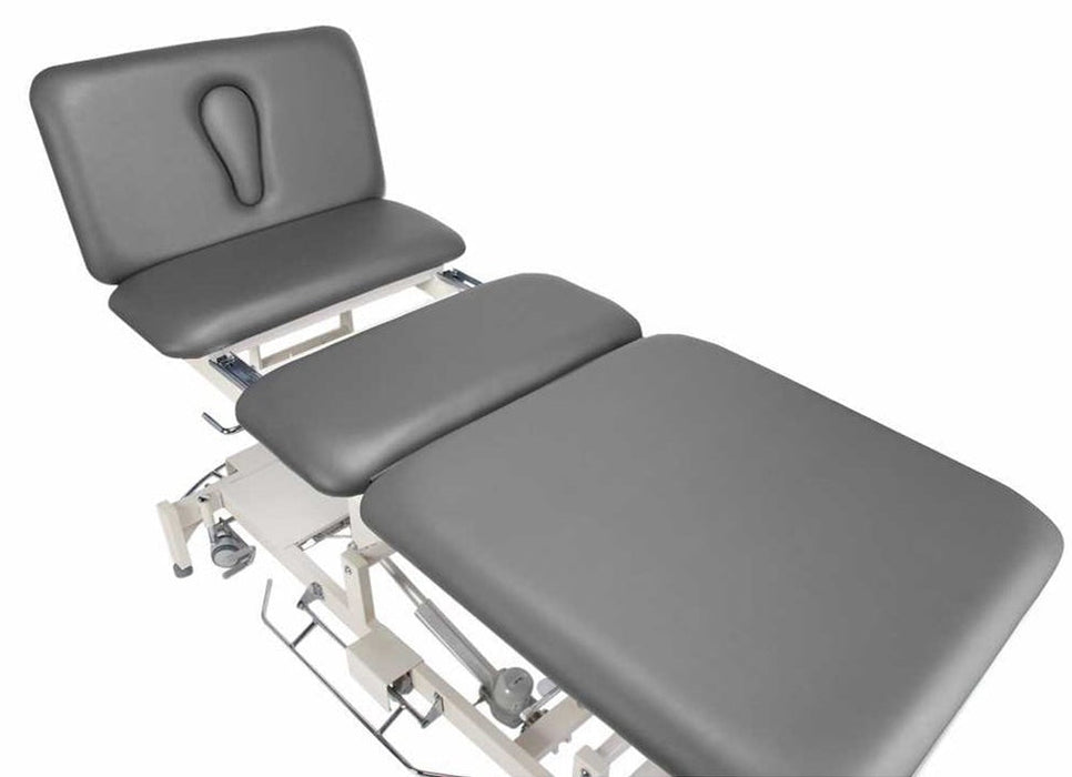 Tracion-T Power Hi-Lo Rehab Therapy Table w/ 4 Section Top & Adjustable Back [Grey Upholstery]