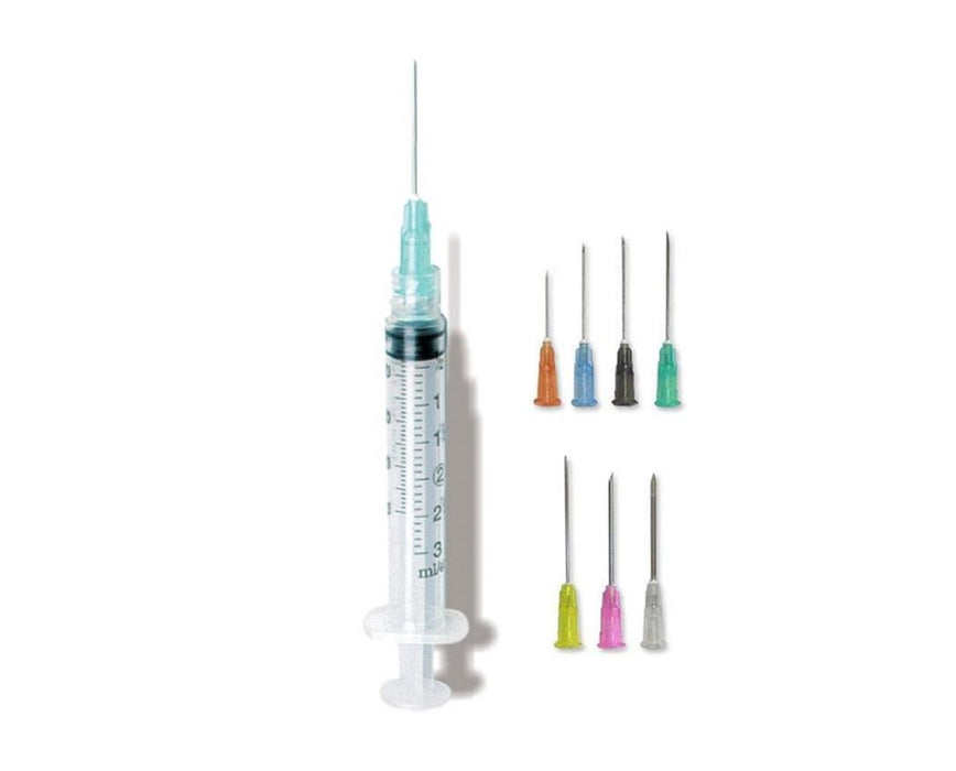 3cc Luer Lock Syringe w/ 25G x 1" Needle - Orange Hub (100/box)