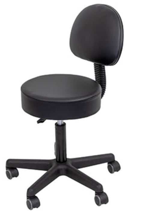 Pneumatic Mobile Exam Stool w/ Backrest [Black Upholstery]