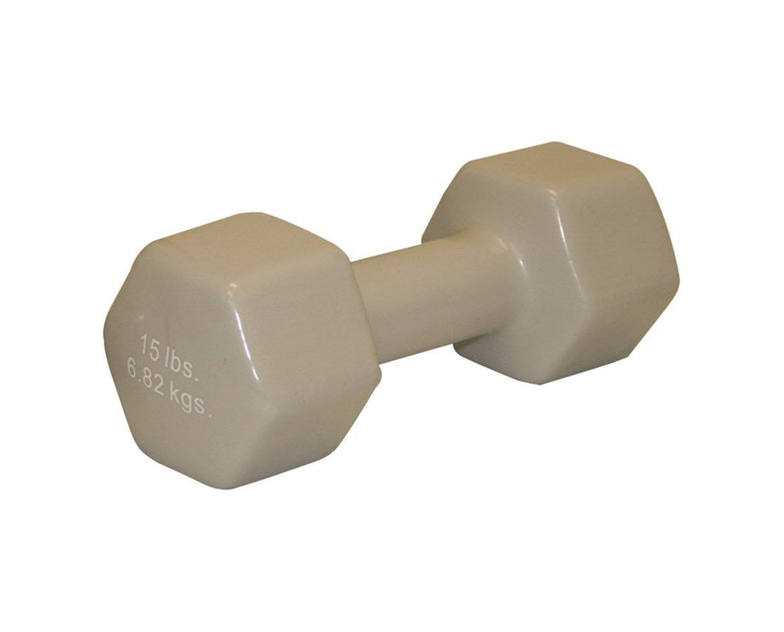 Vinyl Coated Dumbbell - 15 lb., Silver, each