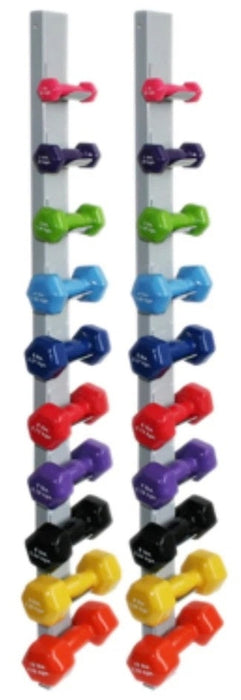 Vinyl Coated Dumbbell Weights. 20pcs w/ 2 Wall Racks (2/ea. 1. 2. 3. 4. 5. 6. 7. 8. 9. 10 lb)