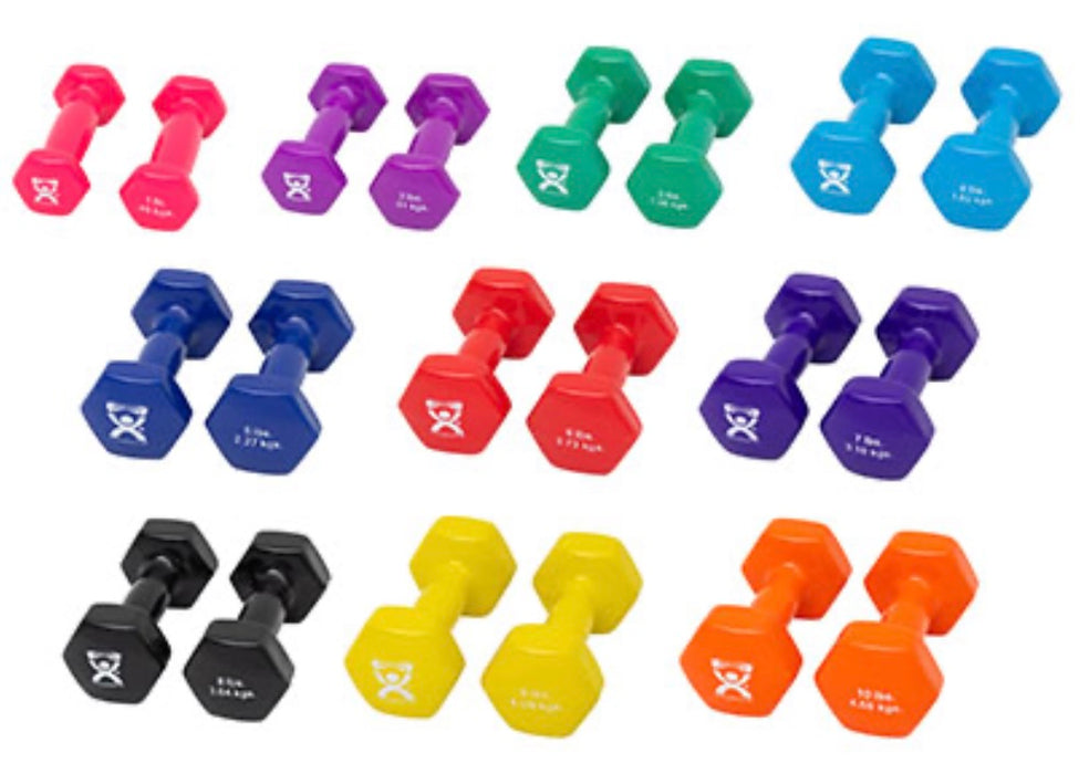 Vinyl Coated Dumbbell Weights. 20pcs (2/ea - 1, 2, 3, 4, 5, 6, 7, 8, 9, 10 lb)