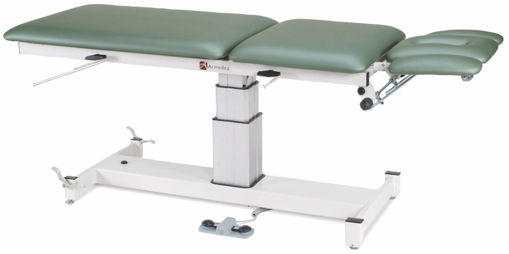 Pedestal Power Hi-Lo Treatment Table w/ 5-Section Top (Adjustable Back / Headrest. Elevating Midsection)