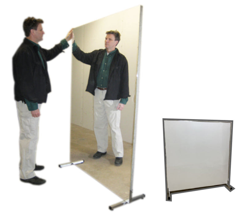 Ultra-Safe Glassless Mirror w/ Floor Stand & Whiteboard Back Panel - 16" W x 48" H
