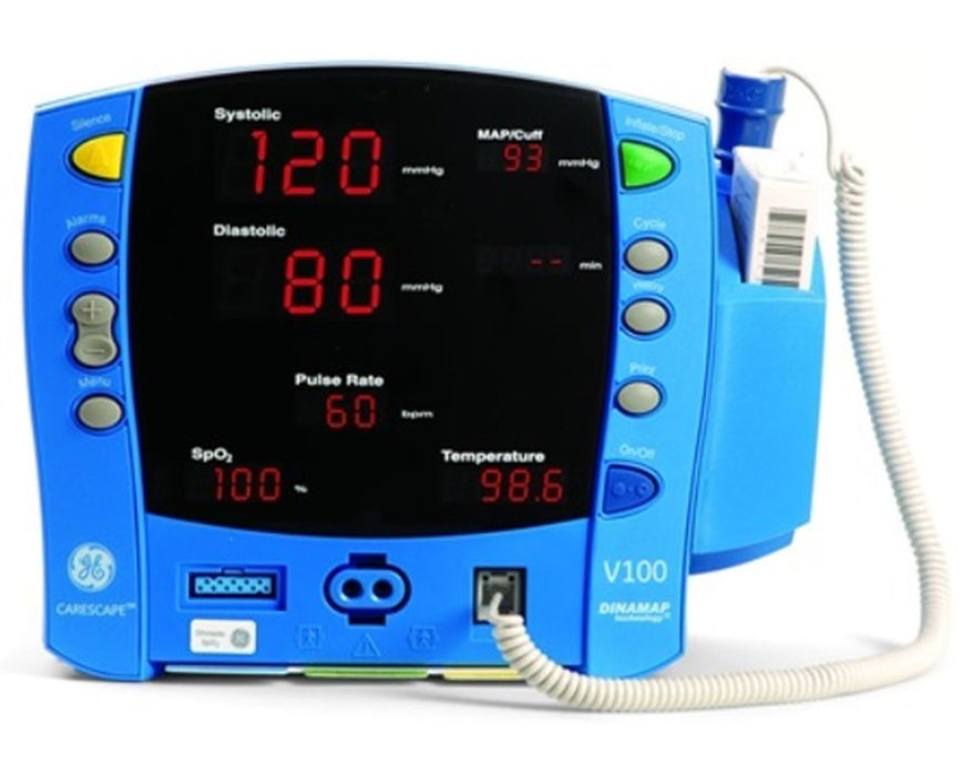 Carescape V100 Vital Signs Monitor, Nellcor SpO2, Super Stat BP, Printer and Dinaclick Connector