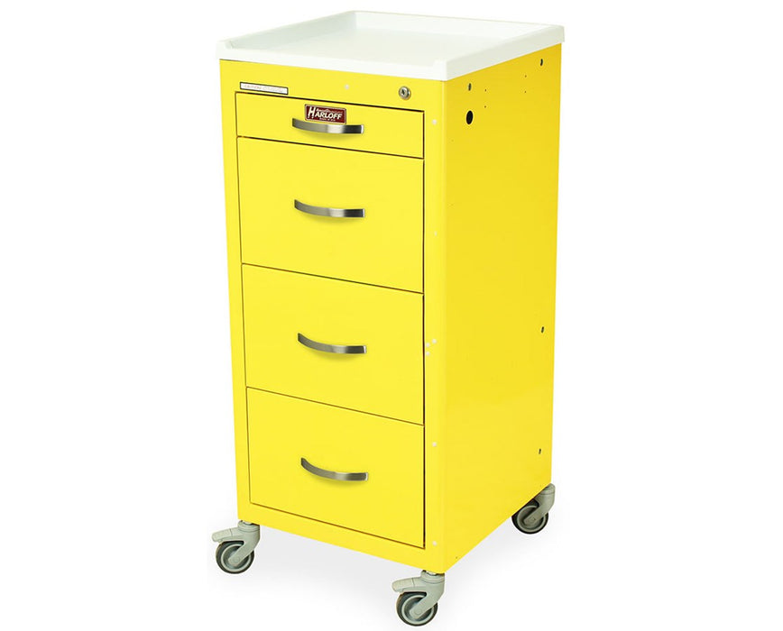 Mini (Narrow) Tall Steel Infection Control Cart - 4 Drawers, Key Lock, 3" Casters, PPE Accessories, QUICK SHIP