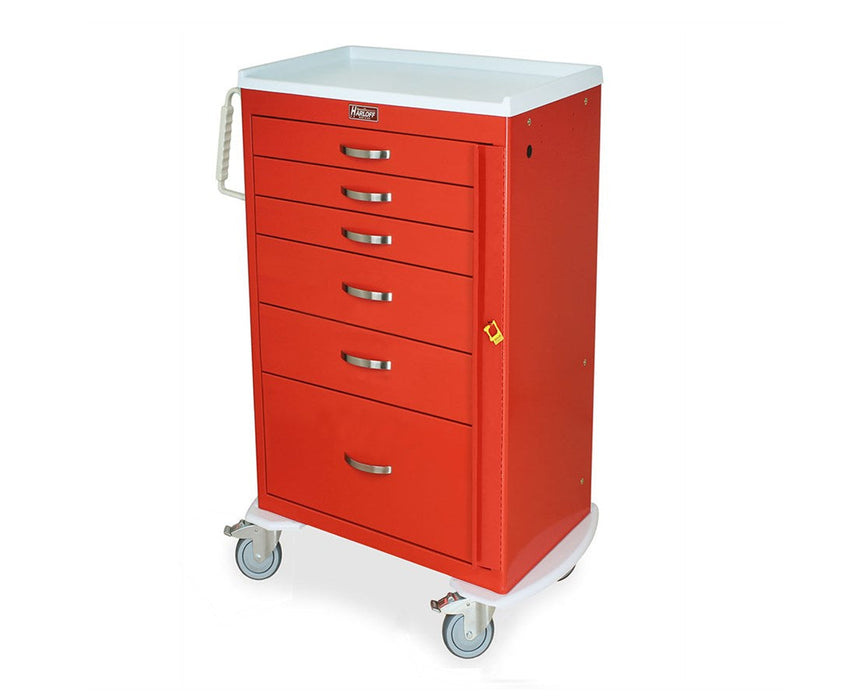 M-Series Mini (Narrow) Tall Steel Emergency Crash Cart w/ Breakaway Lock - 4 Drawers (One 3", Three 9"), 3" Caster