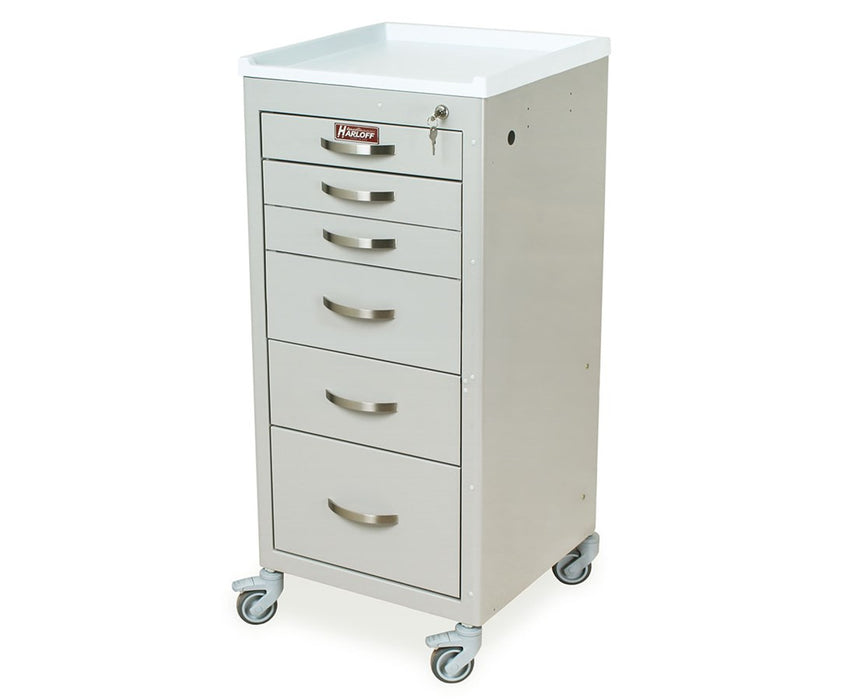 M-Series Mini (Narrow) Tall Steel Clinical Cart - 5 Drawers (1-3", 1-6", 2-9"), 5" Casters, Pontoon Bumpers