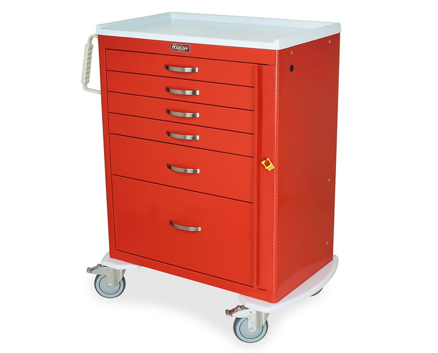 M-Series Tall Emergency Steel Crash Cart: 4 Drawers (1-3", 1-6", 1-9", 1-12"), Breakaway Lock, 5" Casters, Bumpers