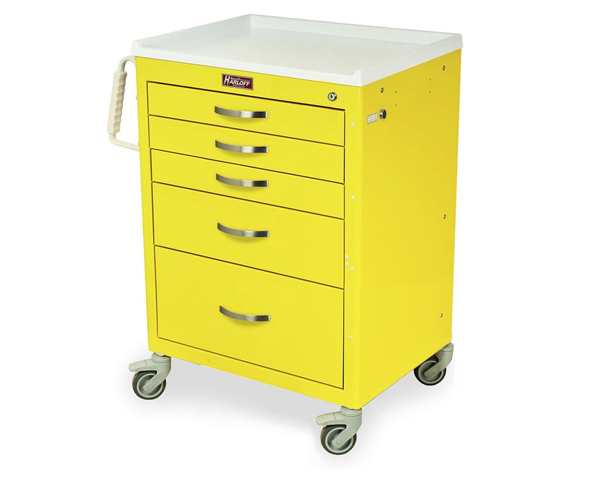 M-Series Short Steel Clinical Cart - 3" Casters & Electric Pushbutton Lock: 5 Drawers (Three 3", One 6", One 9")